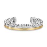 David Yurman DY Mercer™ Three Row Cuff Bracelet in Sterling Silver with 18ct Yellow Gold and Diamonds, 10mm - Size Medium