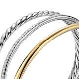 David Yurman DY Mercer™ Three Row Cuff Bracelet in Sterling Silver with 18ct Yellow Gold and Diamonds, 10mm - Size Medium