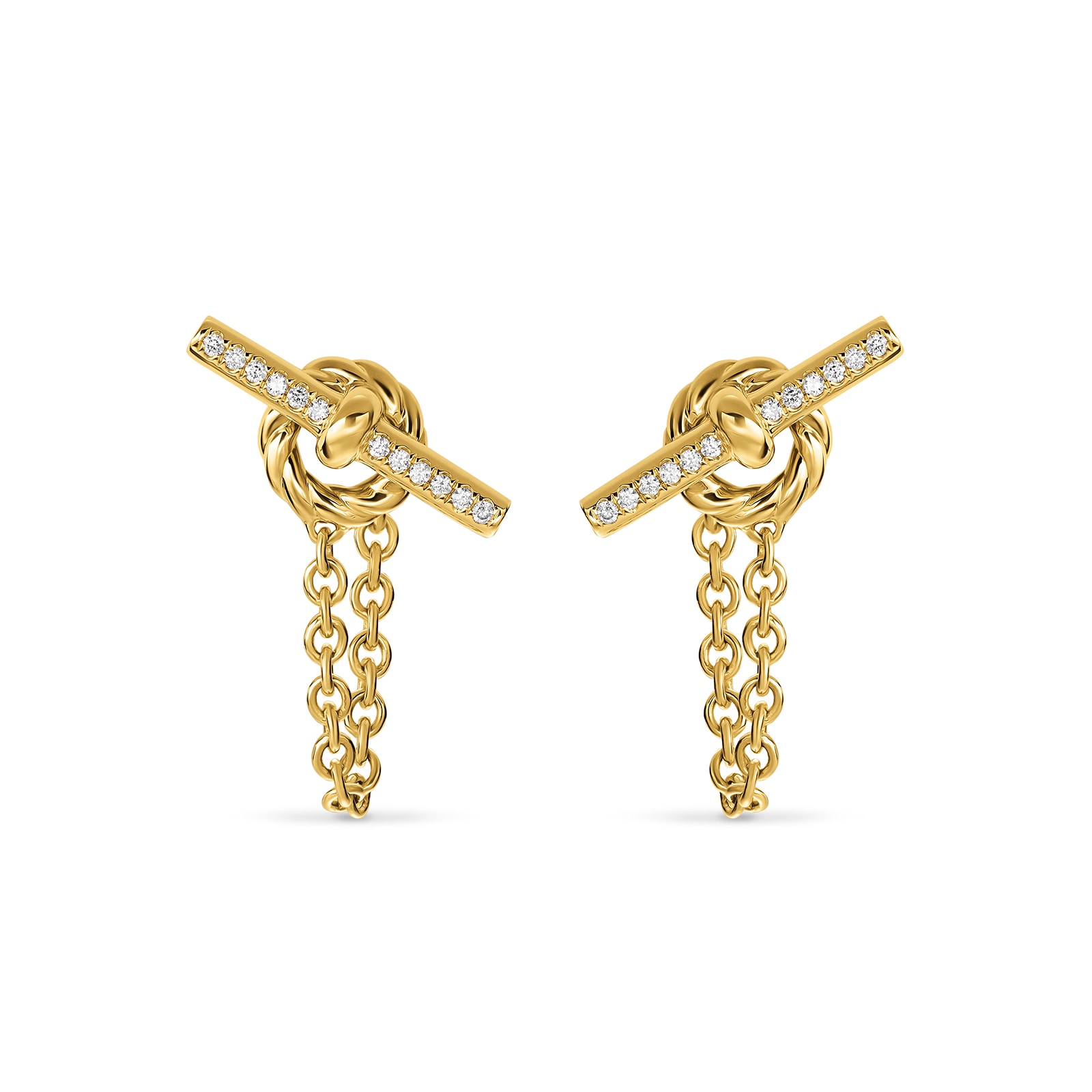 DY Mercer® Petite Toggle Chain Stud Earrings in 18ct Yellow Gold with Diamonds, 38.2mm