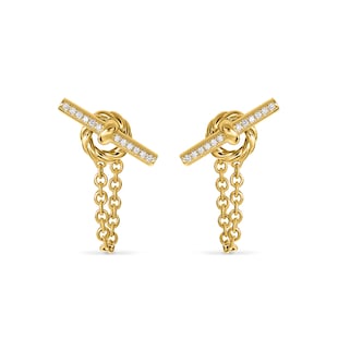 David Yurman DY Mercer® Petite Toggle Chain Stud Earrings in 18ct Yellow Gold with Diamonds, 38.2mm