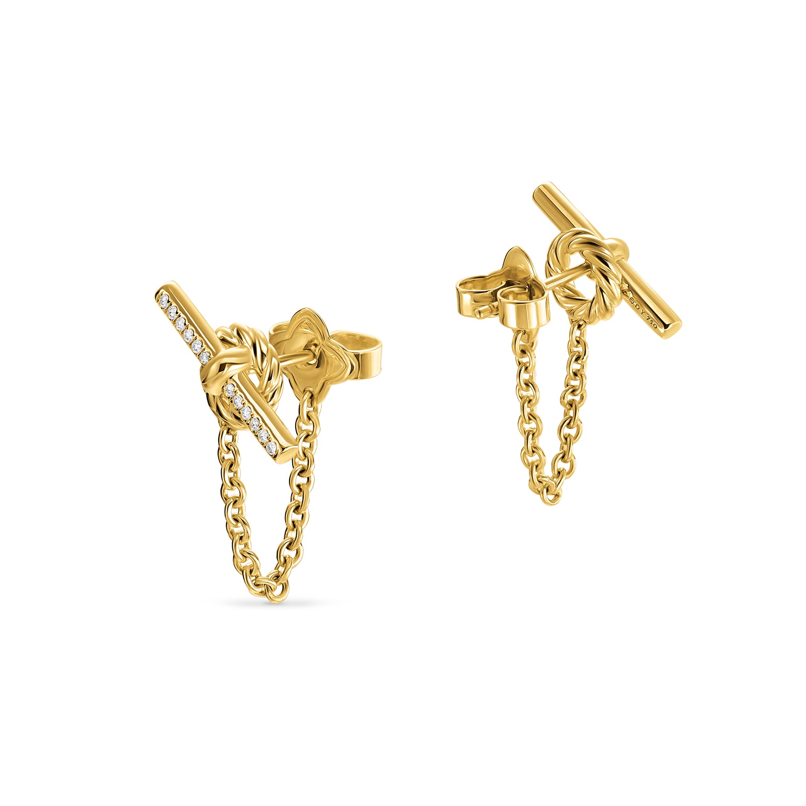 David Yurman DY Mercer® Petite Toggle Chain Stud Earrings in 18ct Yellow Gold with Diamonds, 38.2mm