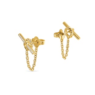 David Yurman DY Mercer® Petite Toggle Chain Stud Earrings in 18ct Yellow Gold with Diamonds, 38.2mm