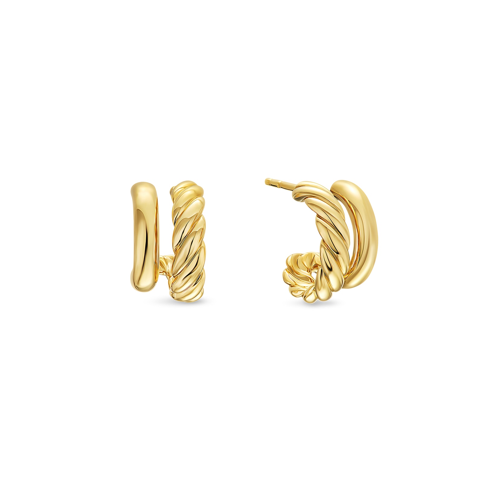 David Yurman DY Mercer® Double Hoop Huggie Earrings in 18ct Yellow Gold, 13.5mm
