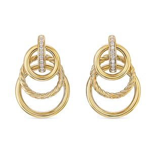David Yurman DY Mercer® Triple Ring Drop Earrings in 18ct Yellow Gold with Diamonds, 35.6mm