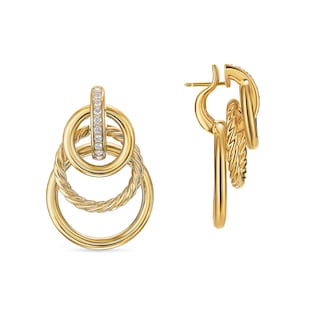 David Yurman DY Mercer® Triple Ring Drop Earrings in 18ct Yellow Gold with Diamonds, 35.6mm