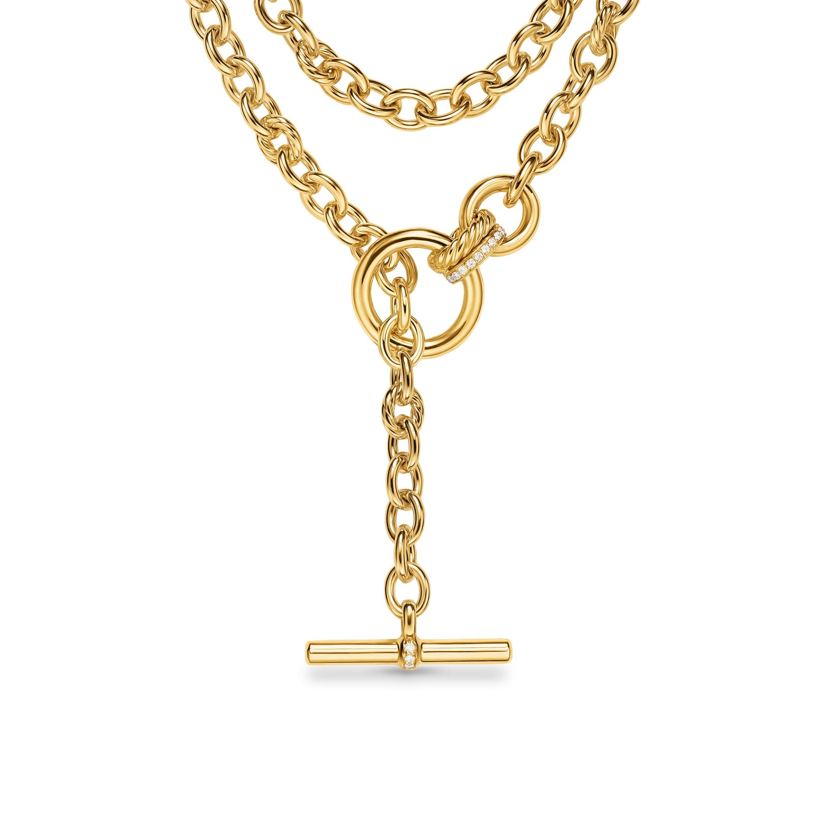 David Yurman DY Mercer® Double Row Toggle Chain Necklace in 18ct Yellow Gold with Diamonds, 8mm