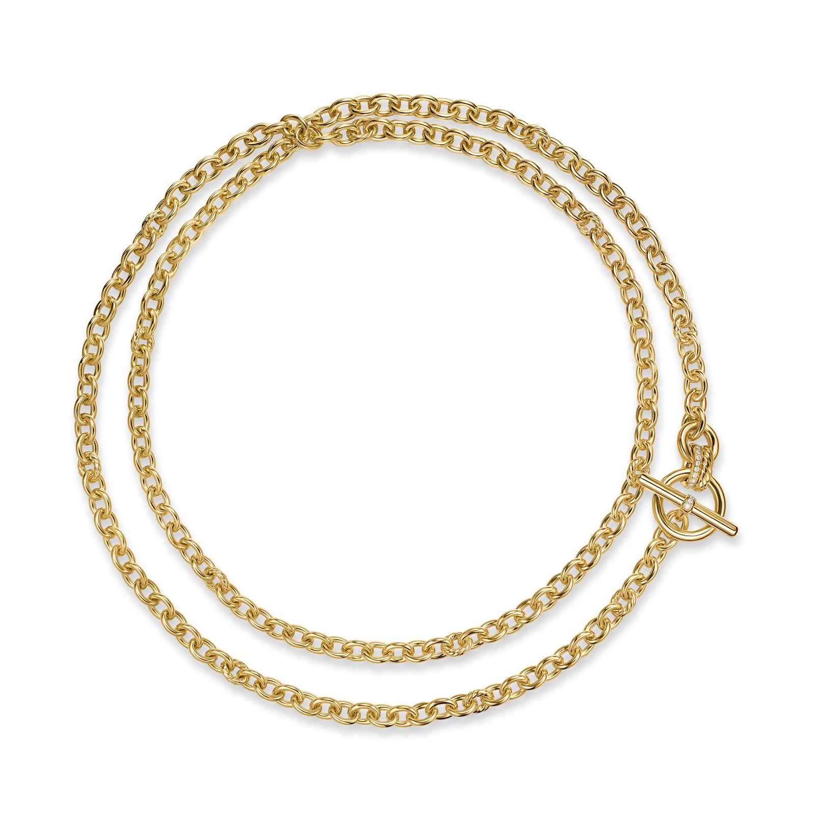 David Yurman DY Mercer® Double Row Toggle Chain Necklace in 18ct Yellow Gold with Diamonds, 8mm