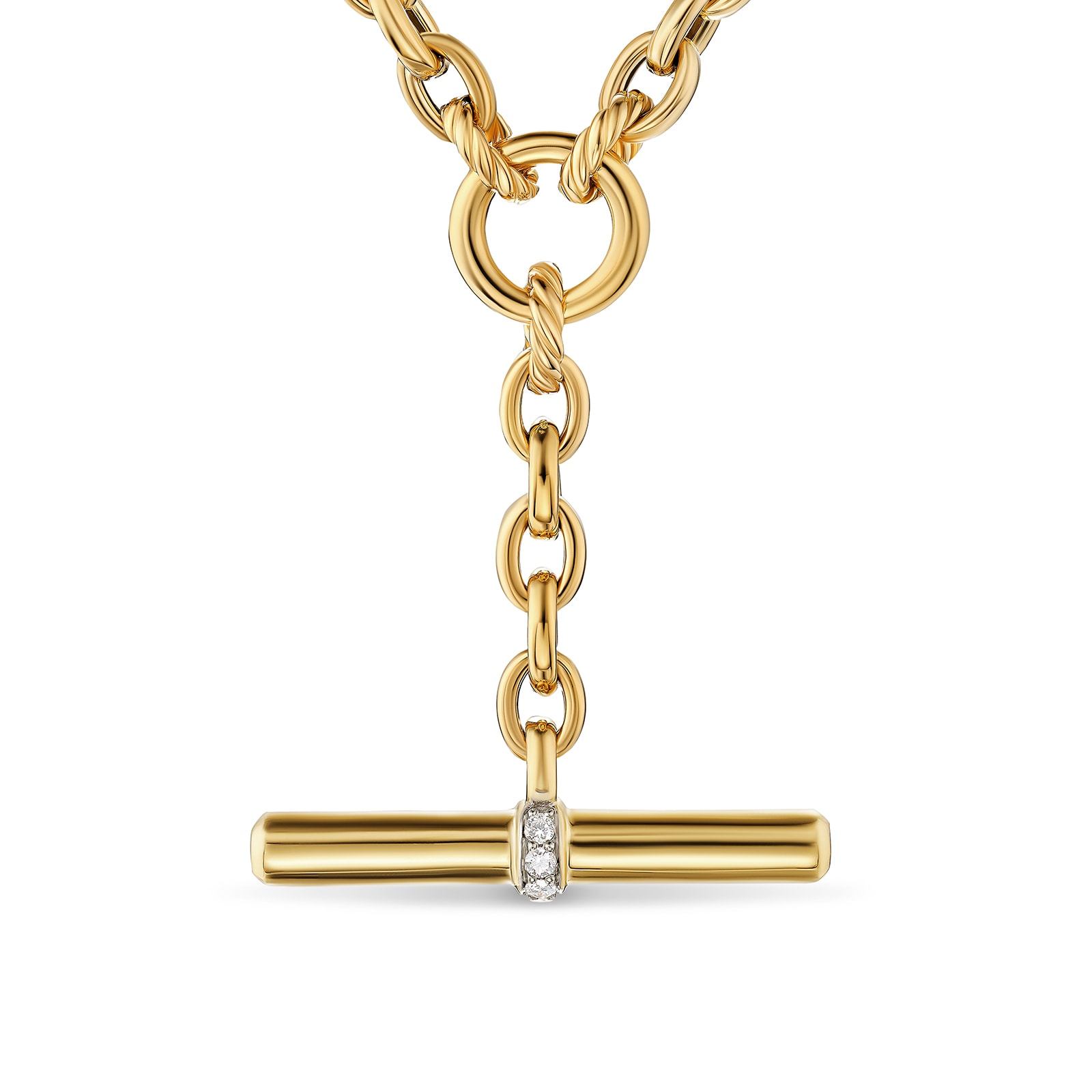 David Yurman DY Mercer® Petite Toggle Chain Necklace in 18ct Yellow Gold with Diamonds, 4.5mm