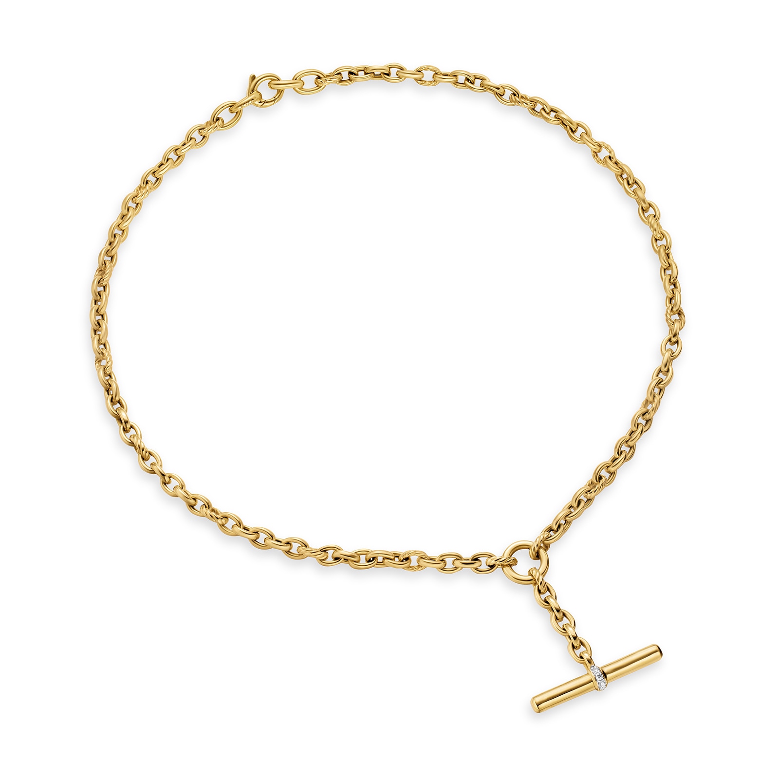 David Yurman DY Mercer® Petite Toggle Chain Necklace in 18ct Yellow Gold with Diamonds, 4.5mm