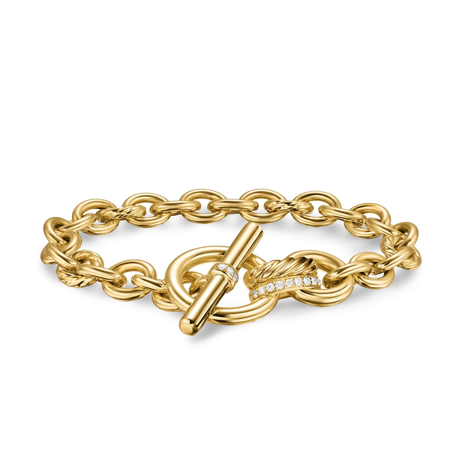 David Yurman DY Mercer® Toggle Chain Bracelet in 18ct Yellow Gold with Diamonds, 8mm