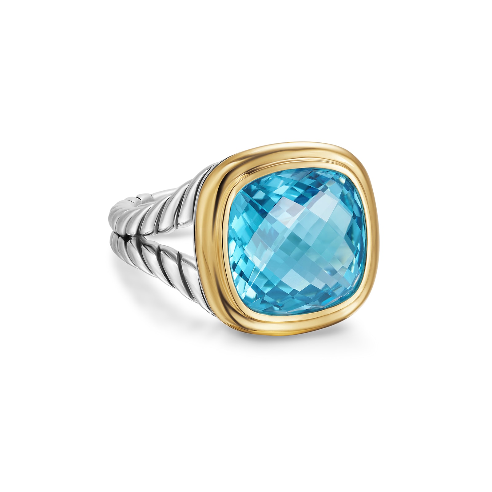 Albion® Ring in Sterling Silver with 18ct Yellow Gold and Blue Topaz, 11mm - Ring Size N