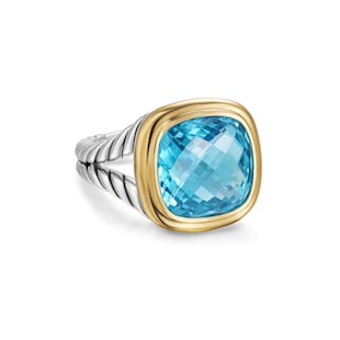 David Yurman Albion® Ring in Sterling Silver with 18ct Yellow Gold and Blue Topaz, 11mm