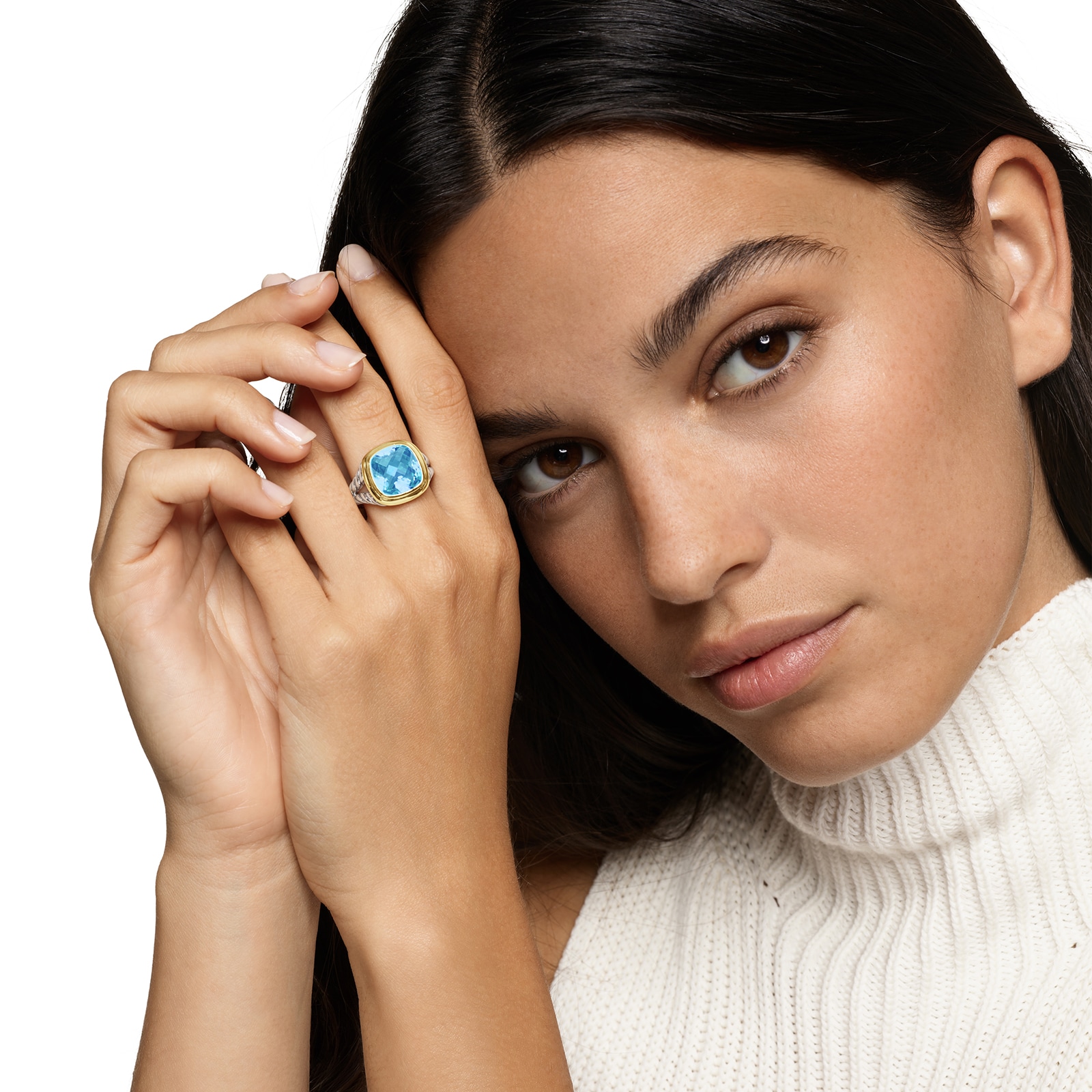 David Yurman Albion® Ring in Sterling Silver with 18ct Yellow Gold and Blue Topaz, 11mm David Yurman Albion® Ring in Sterling Silver with 18ct Yellow Gold and Blue Topaz, 11mm