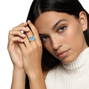 David Yurman Albion® Ring in Sterling Silver with 18ct Yellow Gold and Blue Topaz, 11mm