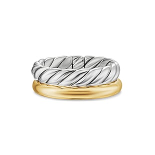 David Yurman DY Mercer® Two Row Ring in Sterling Silver with 18ct Yellow Gold, 8mm