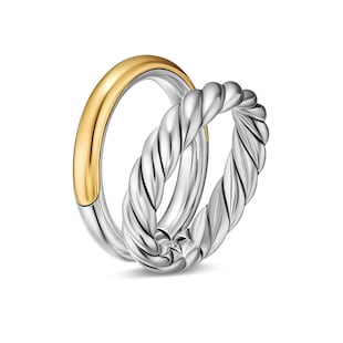 David Yurman DY Mercer® Two Row Ring in Sterling Silver with 18ct Yellow Gold, 8mm