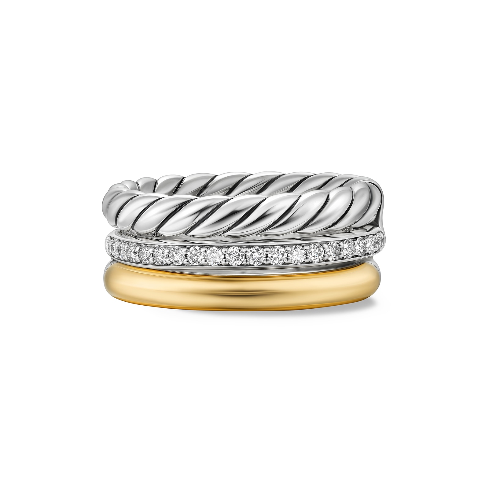 David Yurman DY Mercer® Three Row Ring in Sterling Silver with Diamonds, 13.8mm