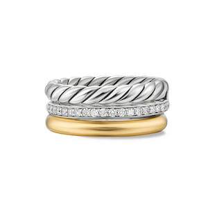 David Yurman DY Mercer® Four Row Ring in Sterling Silver with Diamonds, 13.8mm