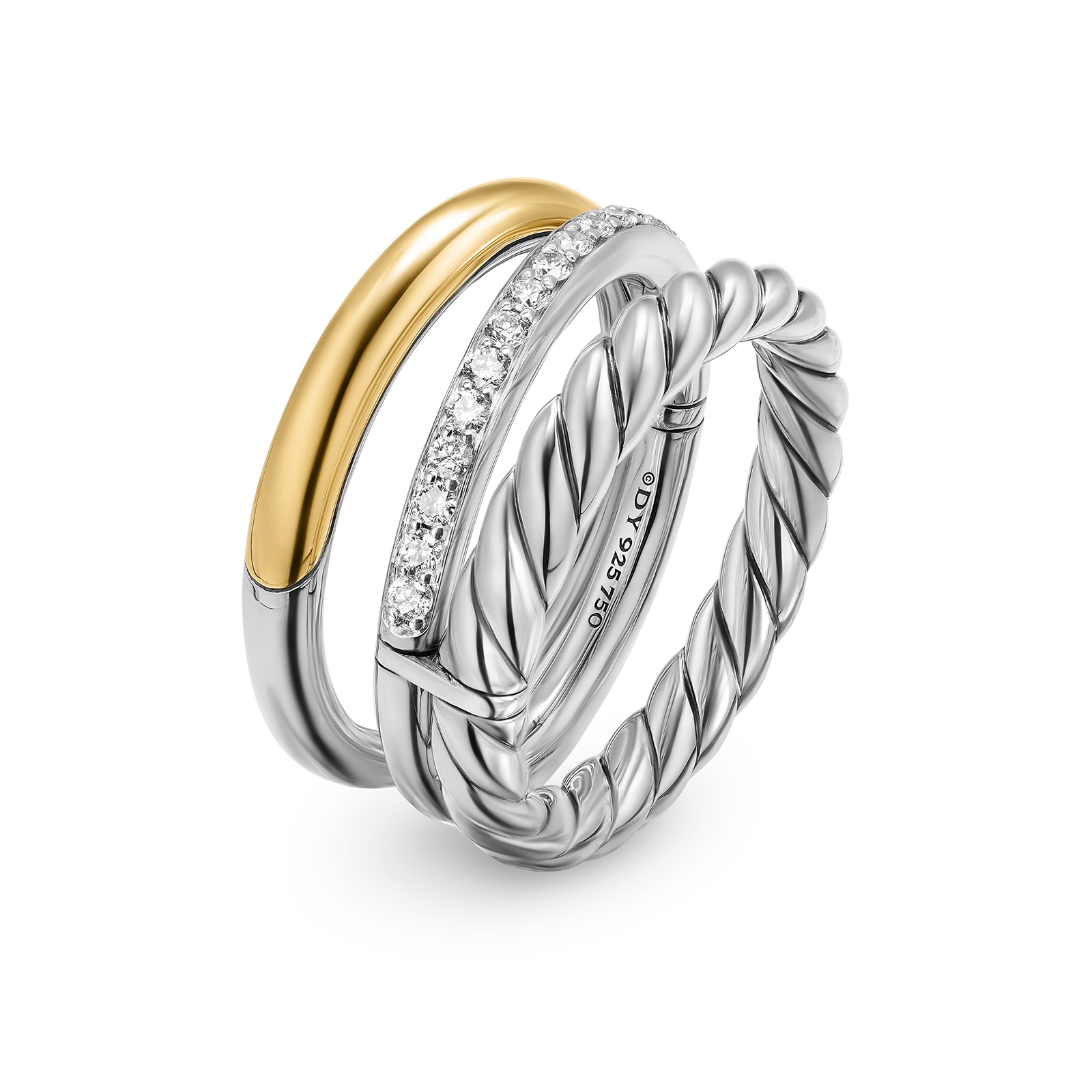 David Yurman DY Mercer® Three Row Ring in Sterling Silver with Diamonds, 13.8mm