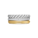David Yurman DY Mercer® Three Row Ring in Sterling Silver with Diamonds, 13.8mm - Ring Size J