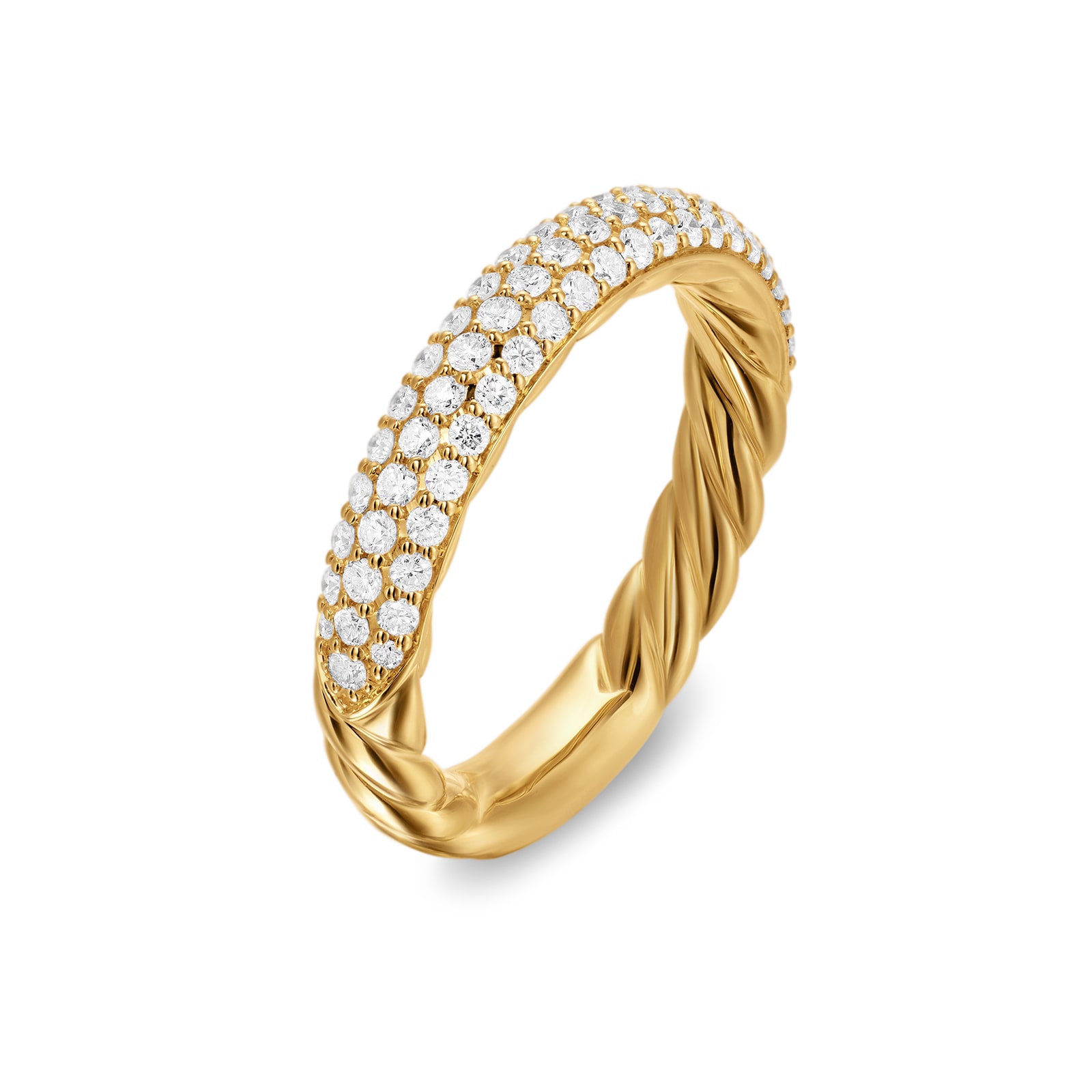 David Yurman DY Mercer® Pavé Band Ring in 18ct Yellow Gold with Diamonds, 3.7mm - Ring Size O