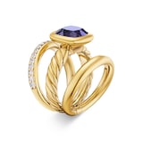 David Yurman DY Mercer® Three Row Stone Ring in 18ct Yellow Gold with Iolite and Diamonds, 12mm - Ring Size L