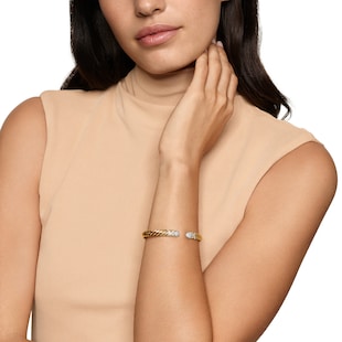 David Yurman Sculpted Cable X Cuff Bracelet in 18ct Yellow Gold with Diamonds, 6.2mm