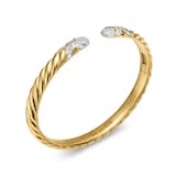 David Yurman Sculpted Cable X Cuff Bracelet in 18ct Yellow Gold with Diamonds, 6.2mm - Size Large