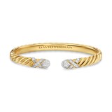 David Yurman Sculpted Cable X Cuff Bracelet in 18ct Yellow Gold with Diamonds, 6.2mm - Size Large