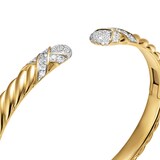 David Yurman Sculpted Cable X Cuff Bracelet in 18ct Yellow Gold with Diamonds, 6.2mm - Size Large