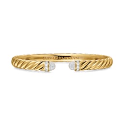 37901085 - Sculpted Cable Cuff Bracelet in 18ct Yellow Gold with Pavé Diamond Domes, 6.2mm