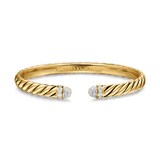David Yurman Sculpted Cable Cuff Bracelet in 18ct Yellow Gold with Pavé Diamond Domes, 6.2mm