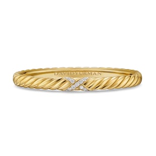David Yurman Sculpted Cable X Center Station Cuff Bracelet in 18ct Yellow Gold with Diamonds, 6.2mm