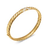 David Yurman Sculpted Cable X Center Station Cuff Bracelet in 18ct Yellow Gold with Diamonds, 6.2mm