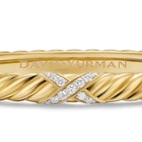 David Yurman Sculpted Cable X Center Station Cuff Bracelet in 18ct Yellow Gold with Diamonds, 6.2mm