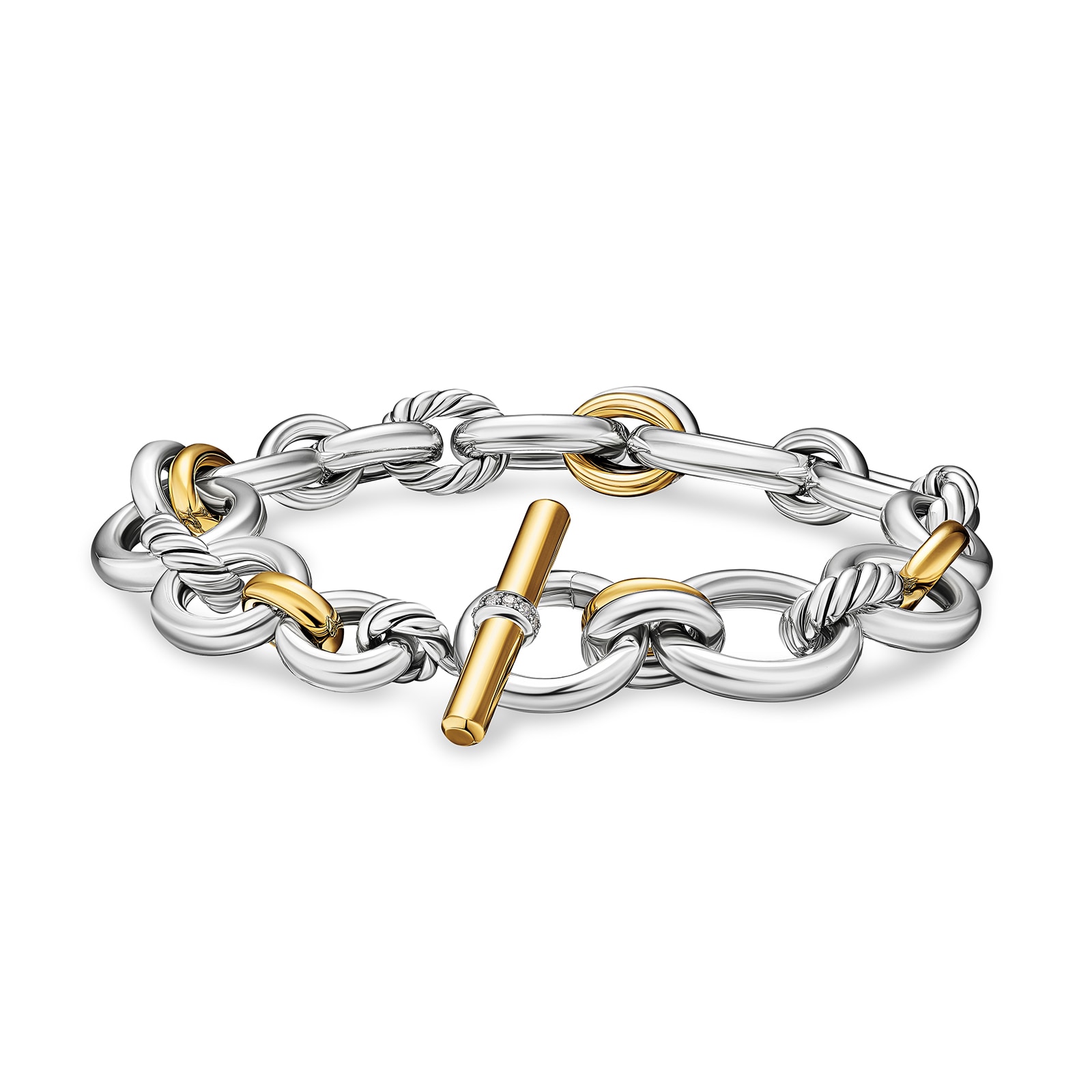 DY Mercer® Chain Bracelet in Sterling Silver with 18ct Yellow Gold and Diamonds, 8mm - Size Medium