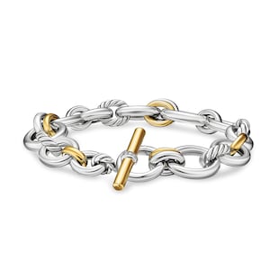 David Yurman DY Mercer® Chain Bracelet in Sterling Silver with 18ct Yellow Gold and Diamonds, 8mm