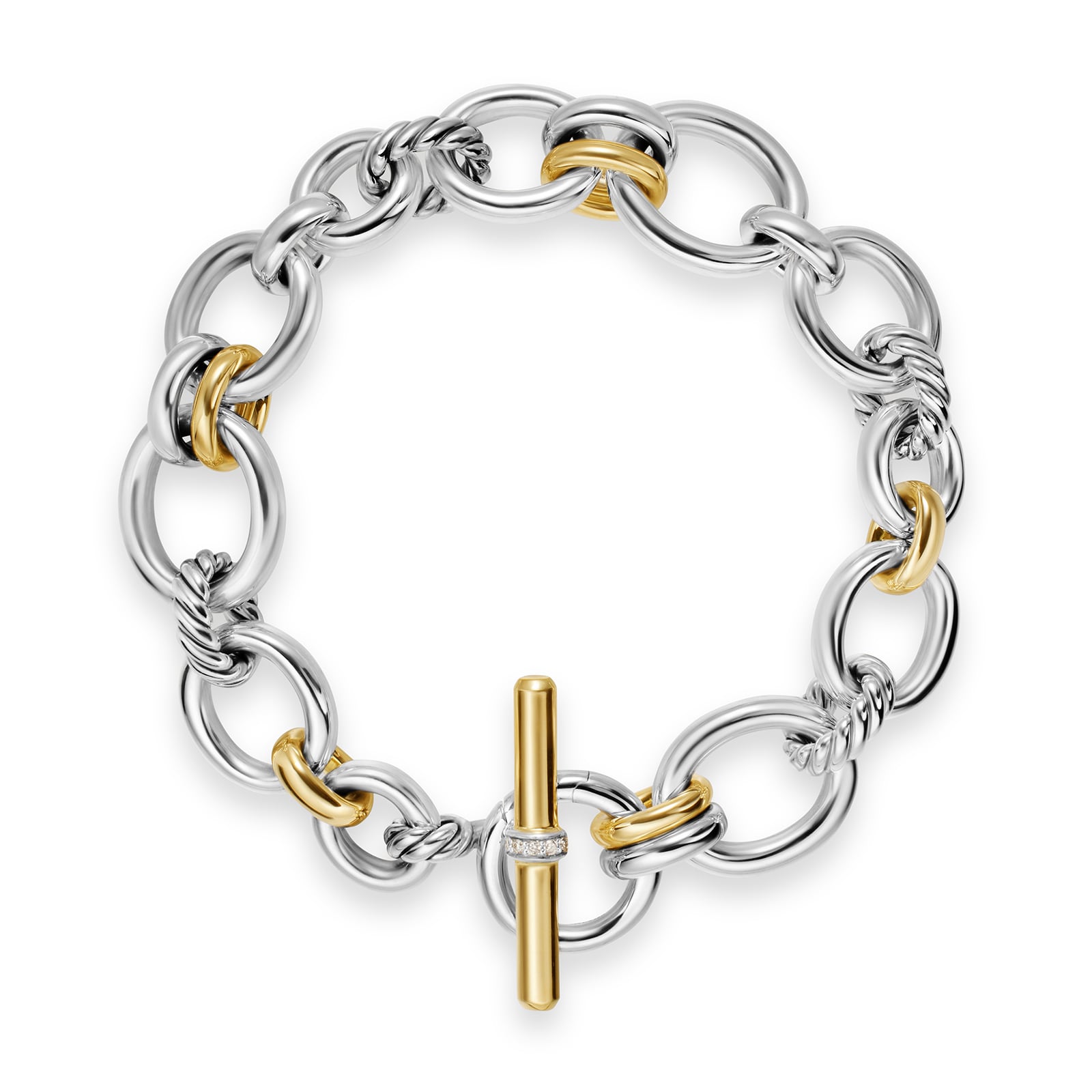 David Yurman DY Mercer® Chain Bracelet in Sterling Silver with 18ct Yellow Gold and Diamonds, 8mm