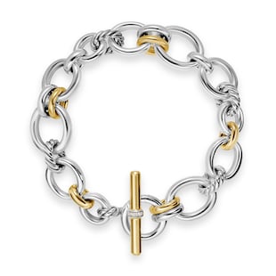 David Yurman DY Mercer® Chain Bracelet in Sterling Silver with 18ct Yellow Gold and Diamonds, 8mm