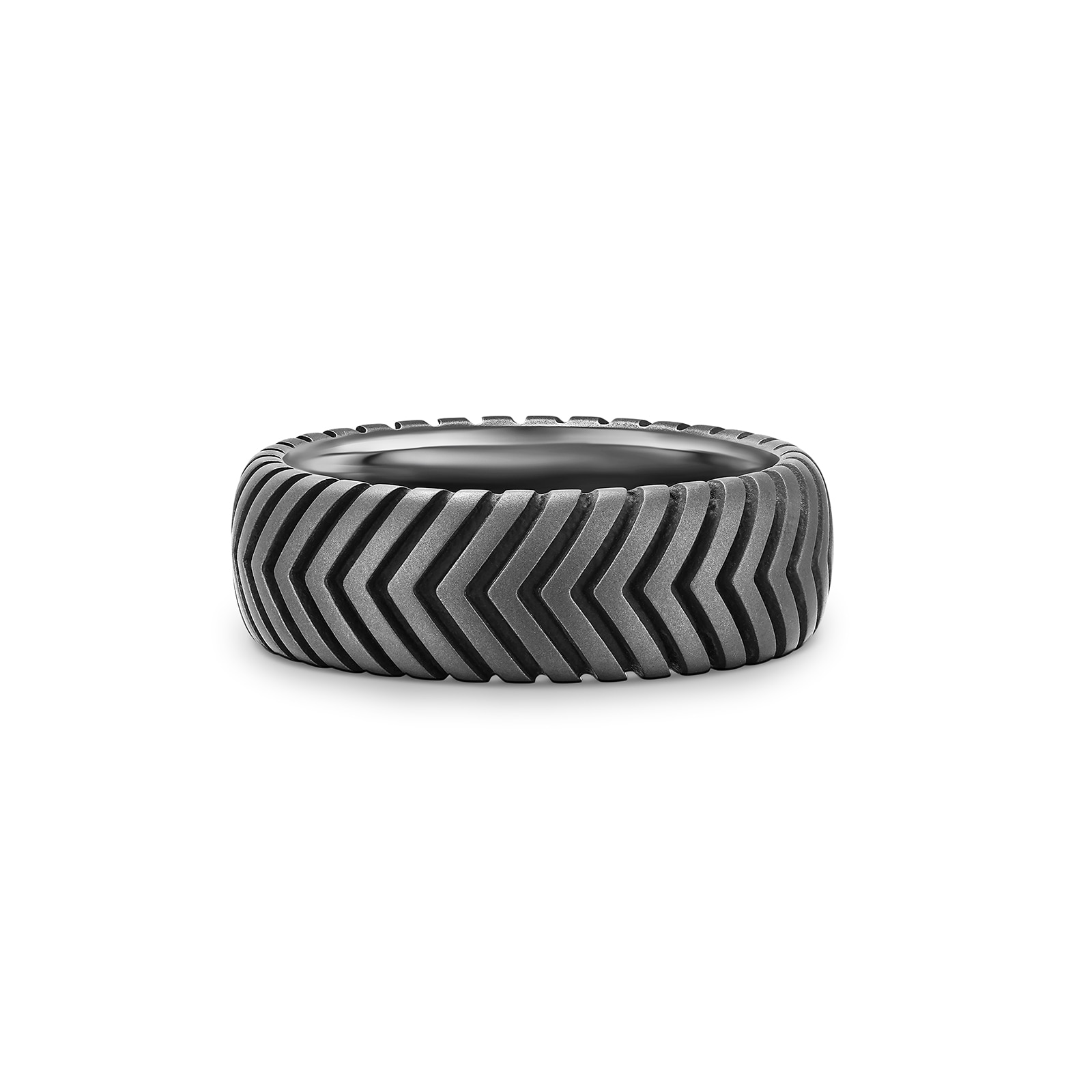 Chevron Band Ring in Titanium, 8mm - Ring Size T