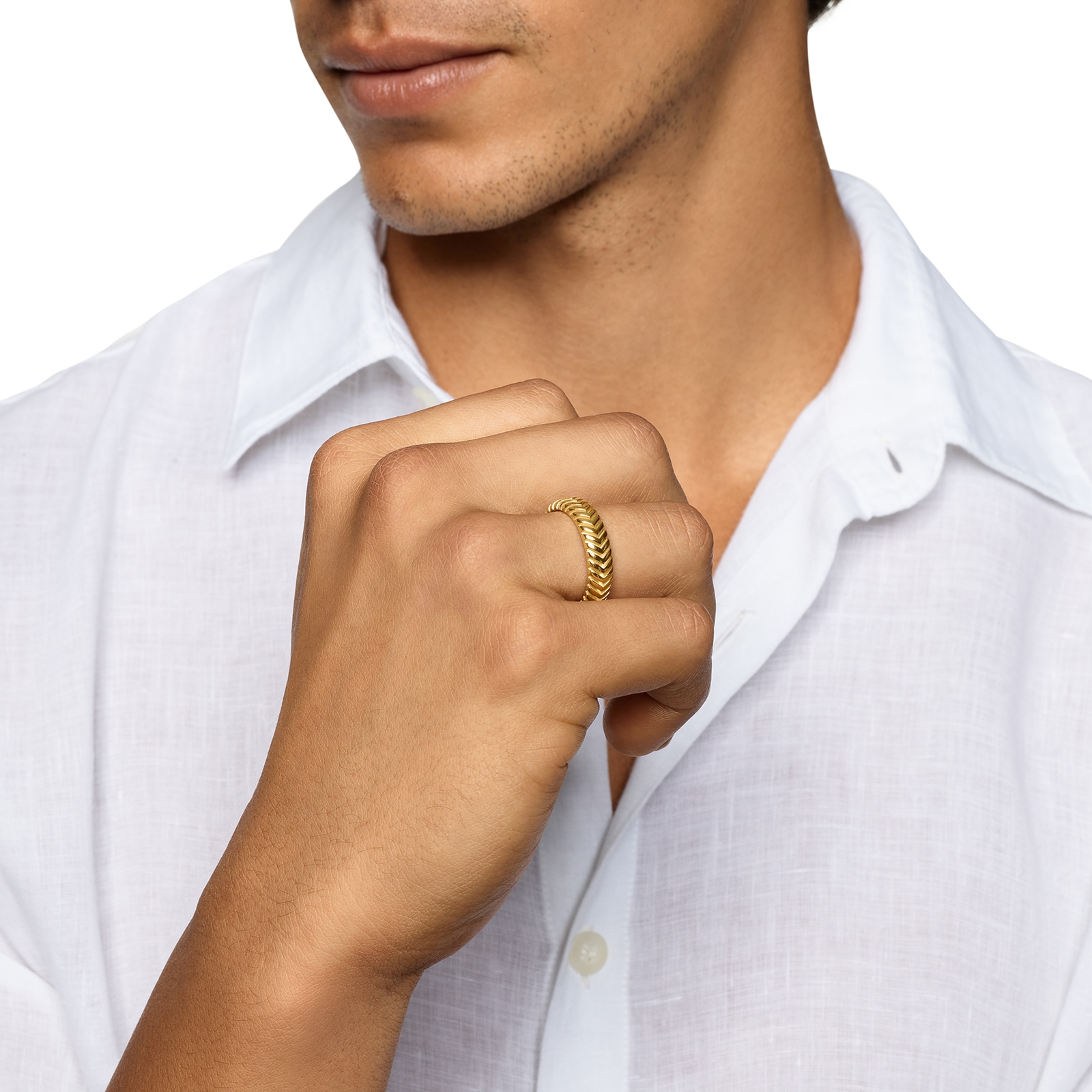 David Yurman Chevron Band Ring in 18ct Yellow Gold, 6mm