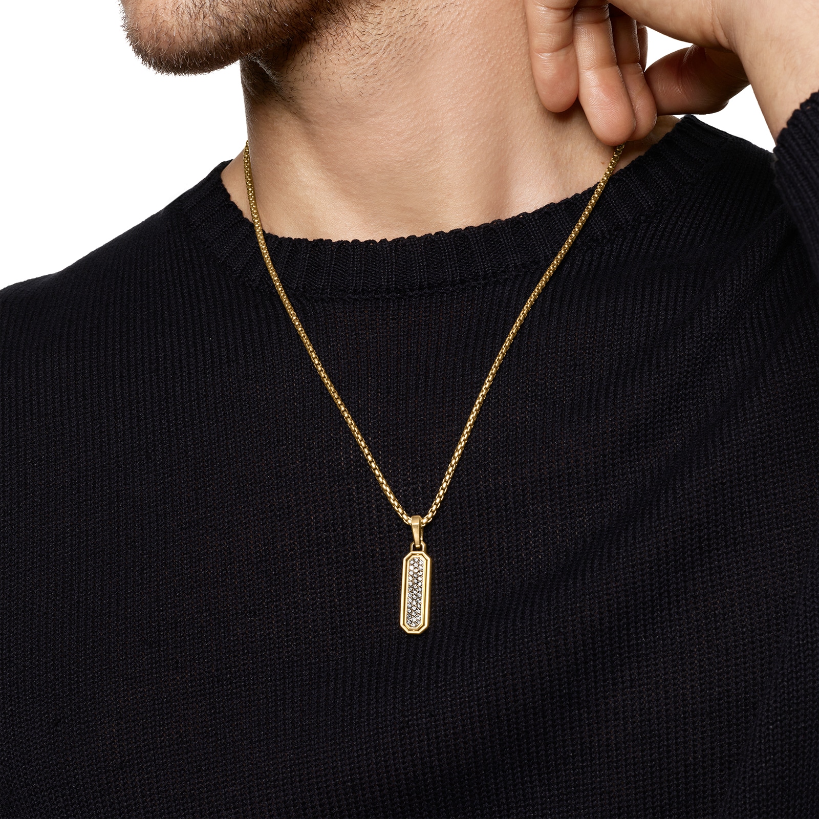 David Yurman Streamline® Inlay Amulet In 18ct Yellow Gold With Meteorite And Grey Diamonds, 30.7mm David Yurman Streamline® Inlay Amulet In 18ct Yellow Gold With Meteorite And Grey Diamonds, 30.7mm