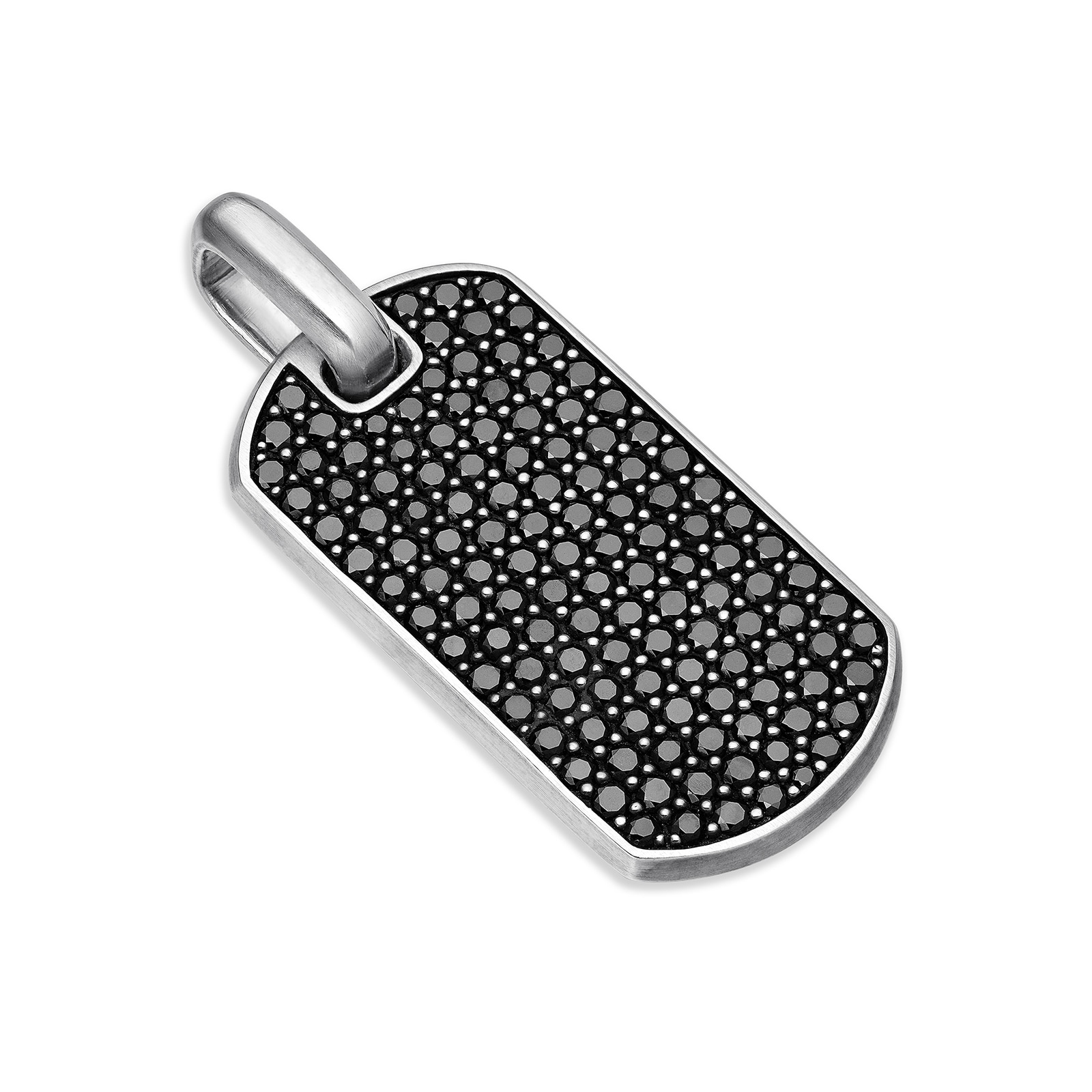 David Yurman Chevron Tag In Sterling Silver With Black Diamonds, 35mm David Yurman Chevron Tag In Sterling Silver With Black Diamonds, 35mm