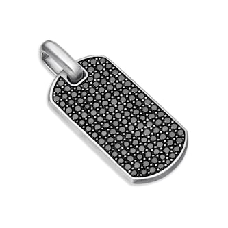 David Yurman Chevron Tag In Sterling Silver With Black Diamonds, 35mm
