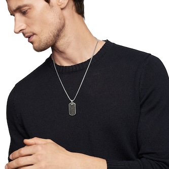 David Yurman Chevron Tag In Sterling Silver With Black Diamonds, 35mm