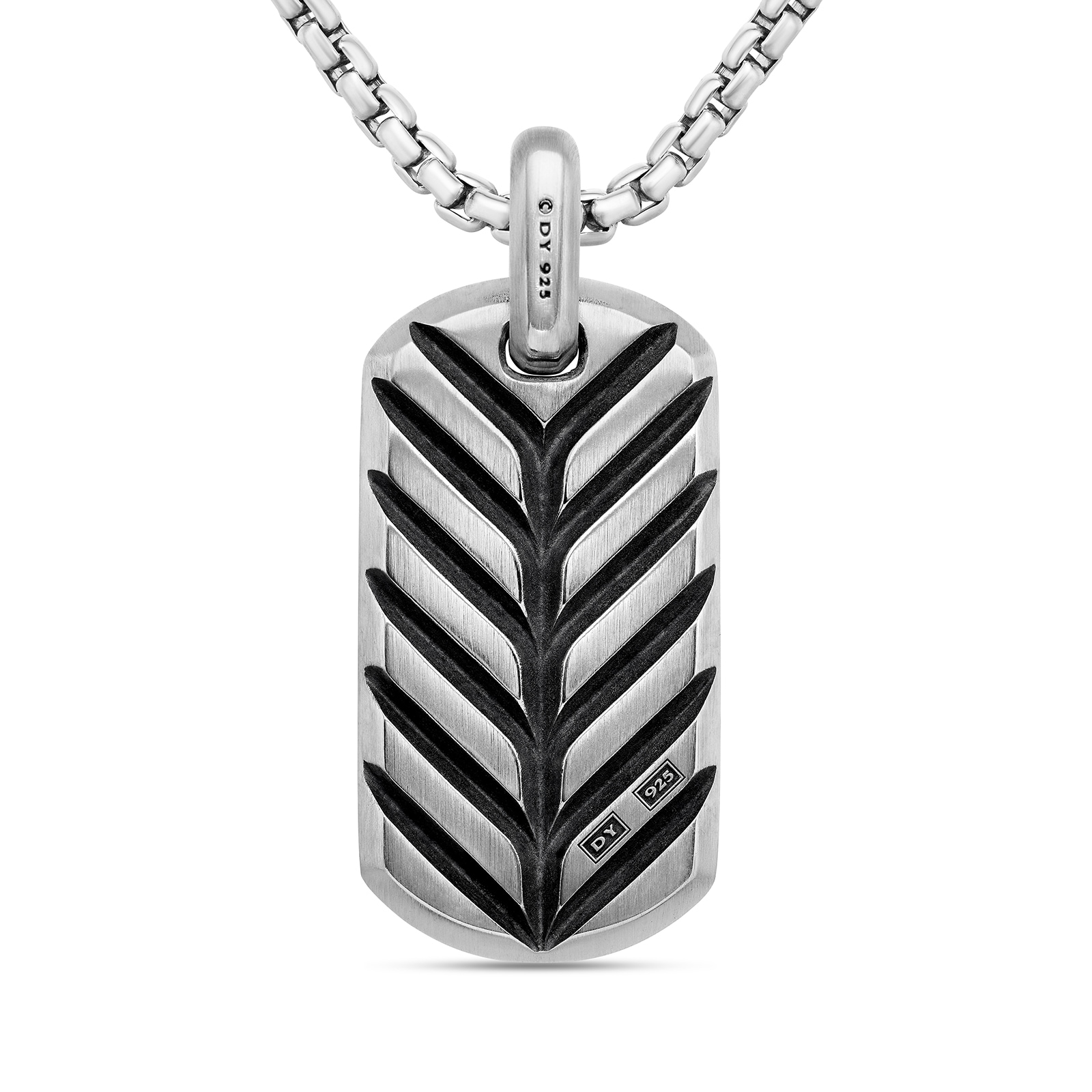 David Yurman Chevron Tag In Sterling Silver With Black Diamonds, 35mm David Yurman Chevron Tag In Sterling Silver With Black Diamonds, 35mm