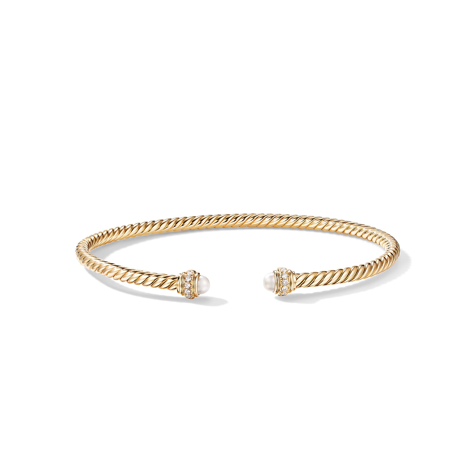 David Yurman Classic Cablespira® Bracelet in 18ct Yellow Gold with Pearls and Diamonds, 3mm - Size Large