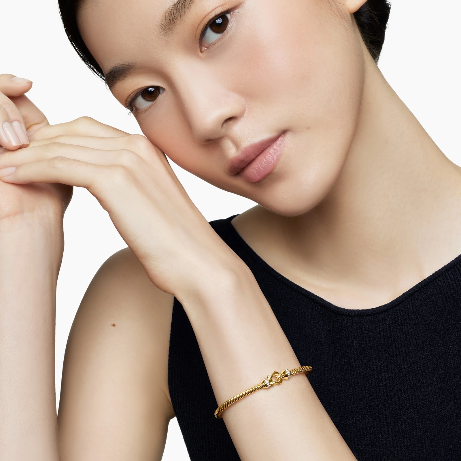 David Yurman Buckle Cablespira® Bracelet in 18ct Yellow Gold with Diamonds, 3.5mm - Size Large