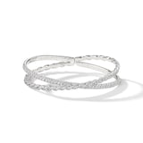 David Yurman Sculpted Cable Flex Two Row Bracelet in 18ct White Gold with Diamonds, 16mm - Size Large