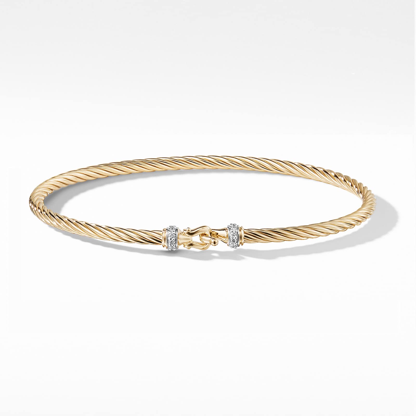 David Yurman Buckle Classic Cable Bracelet in 18ct Yellow Gold with Diamonds, 2.6mm - Size Medium